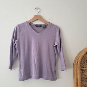 Eddie Bauer Purple V-Neck 3/4 Sleeve Top S